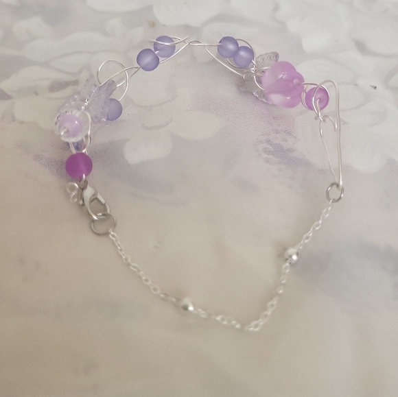Silver Plated Holographic Butterfly Frosted Glass Wire Ball Chain Bracelet - Picture 10 of 14